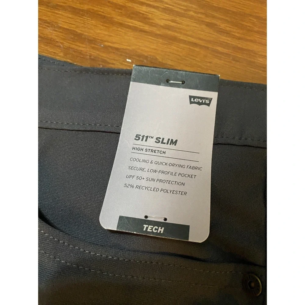 Levi Men 511 Slim Tech Five Pocket Pants - Charcoal Gray 34x30 New! NWT $60